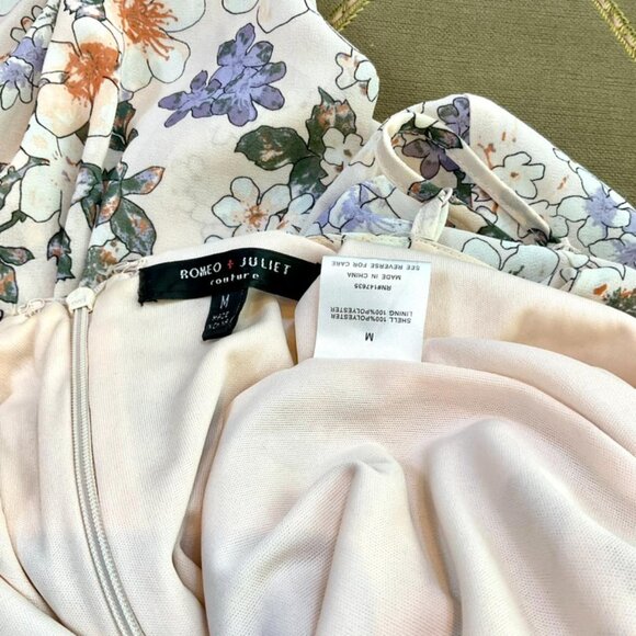 Romeo & Juliet Dress Maxi Floral Strappy Pink Purple Open Back Front Slit (M) - Picture 5 of 7